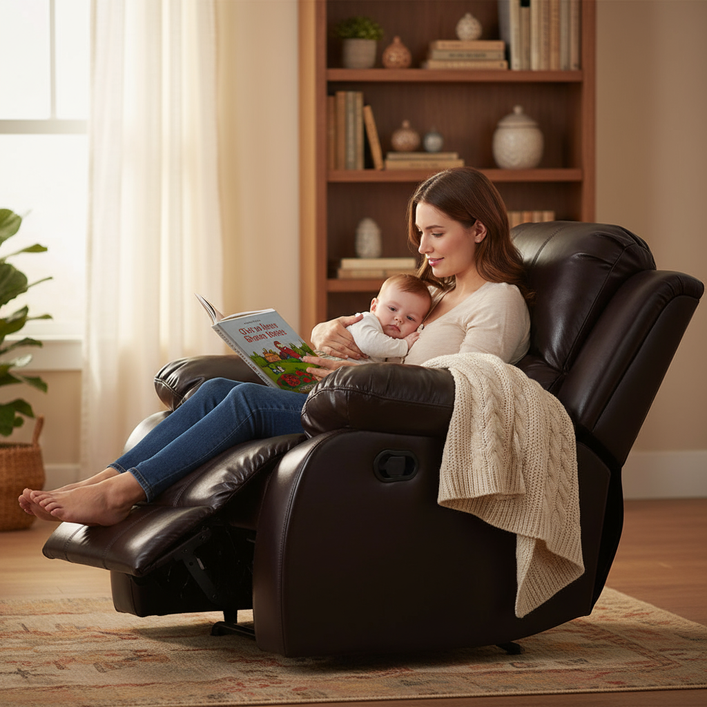 Brown Leather Match Manual Reclining Chair - Premium Comfort for Living Room Relaxation