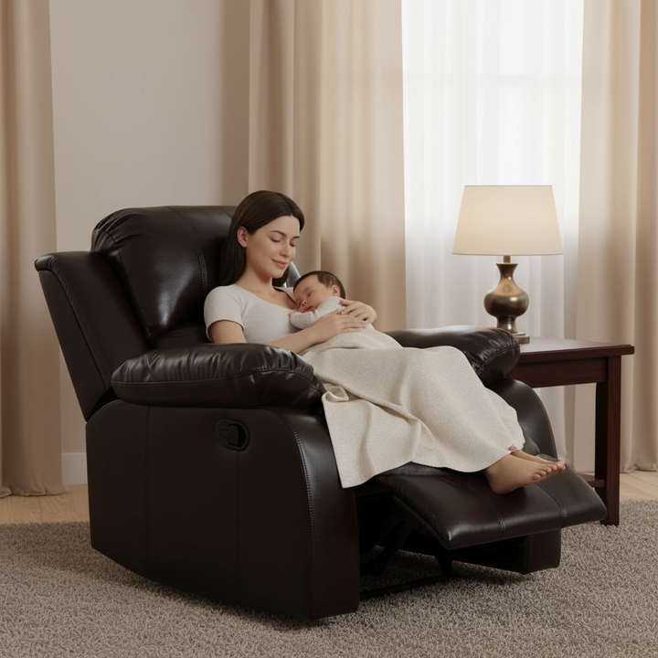 Brown Leather Match Manual Reclining Chair - Premium Comfort for Living Room Relaxation