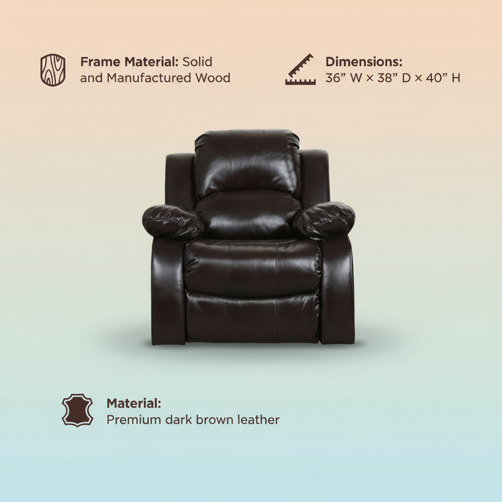 Brown Leather Match Manual Reclining Chair - Premium Comfort for Living Room Relaxation