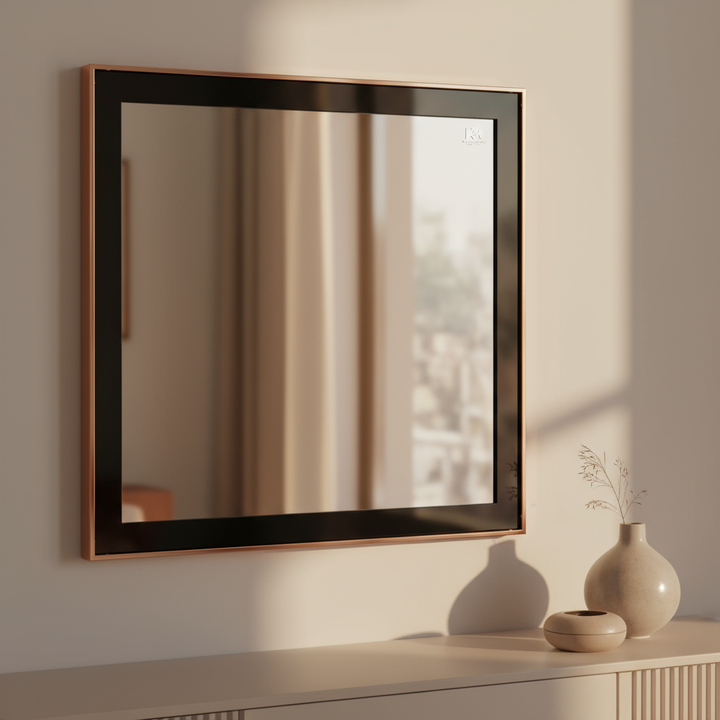 39" Rose Gold and Black Wood and Metal Framed Accent Mirror