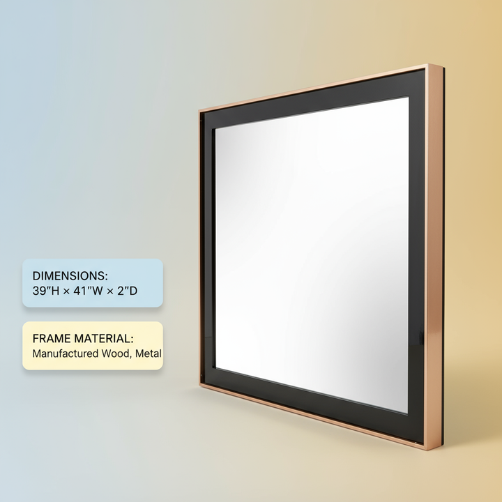 39" Rose Gold and Black Wood and Metal Framed Accent Mirror