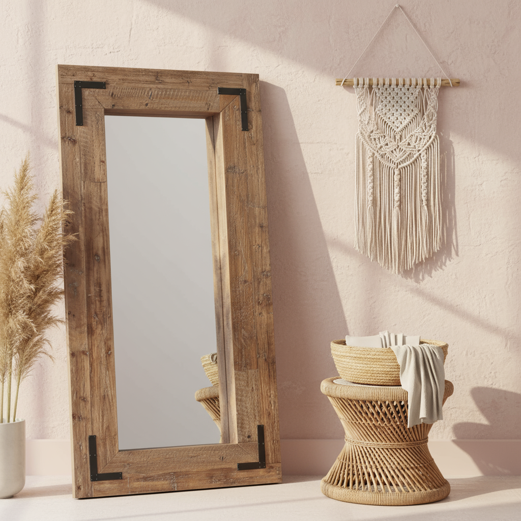 75" Brown Wood Framed Leaning Accent Mirror