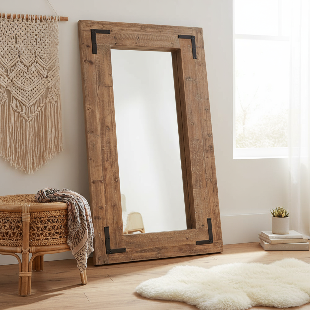 75" Brown Wood Framed Leaning Accent Mirror