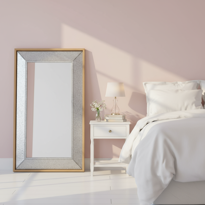 84" Gray Brown Metal and Wood Framed Leaning Accent Mirror