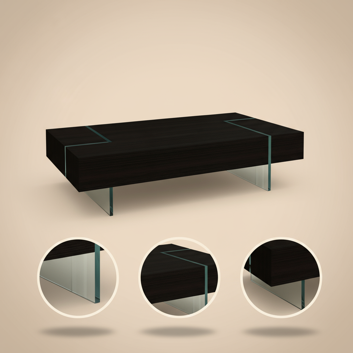 53" Black And Clear Wood And Glass Sled Coffee Table
