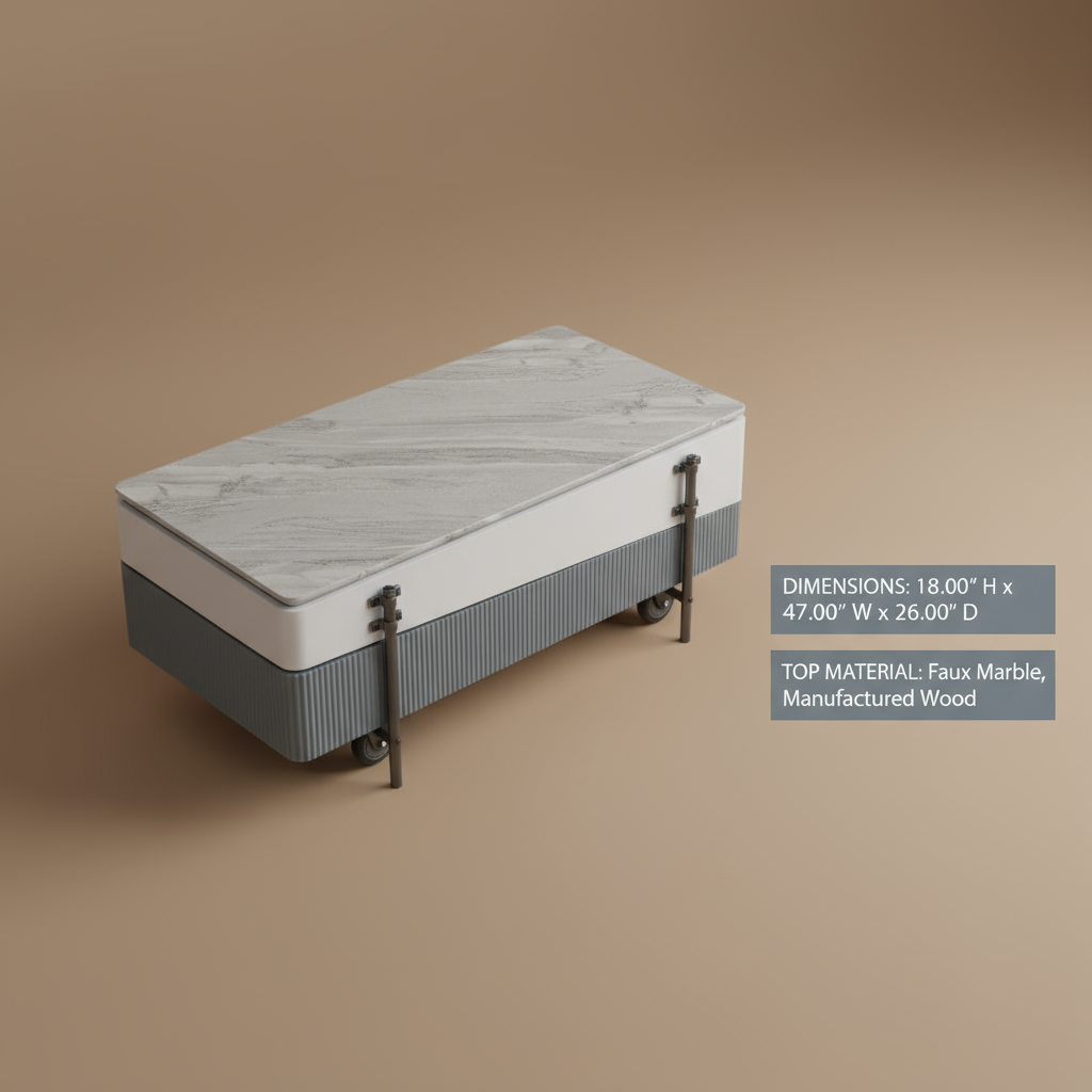 Wilkins Rectangular Coffee Table with Lift Top in White and Gray High Gloss