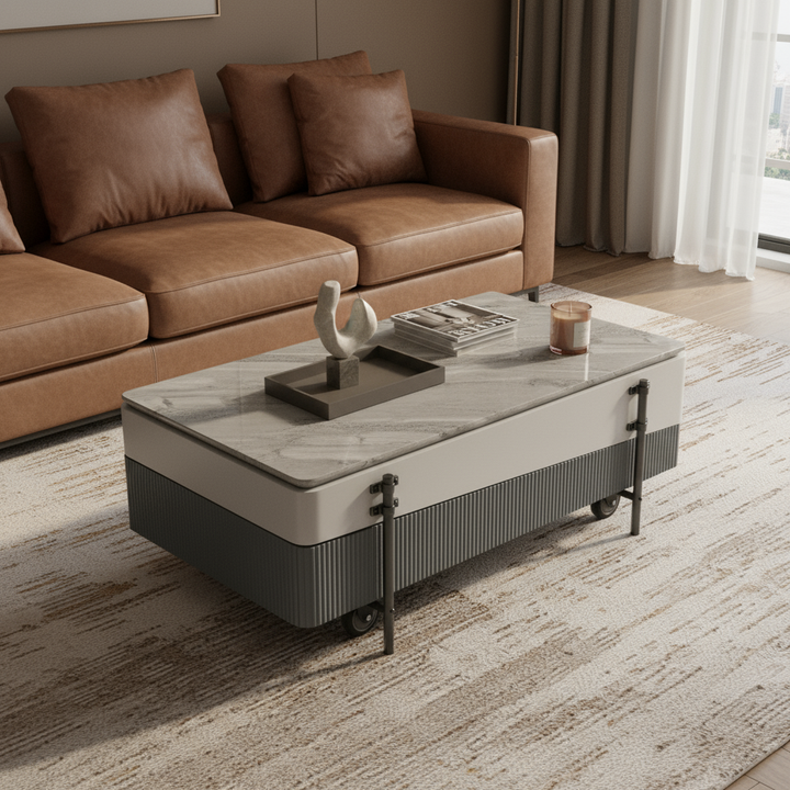 Wilkins Rectangular Coffee Table with Lift Top in White and Gray High Gloss