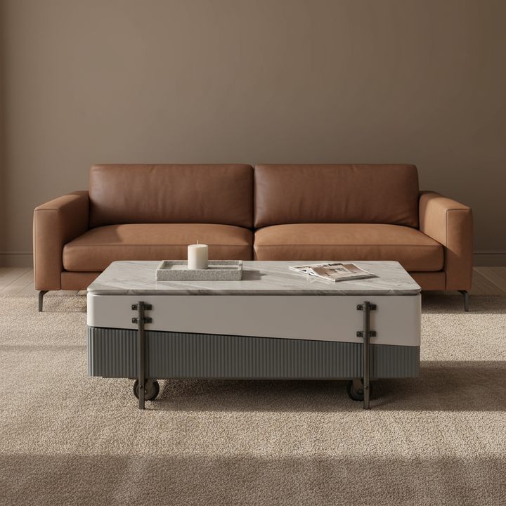 Wilkins Rectangular Coffee Table with Lift Top in White and Gray High Gloss