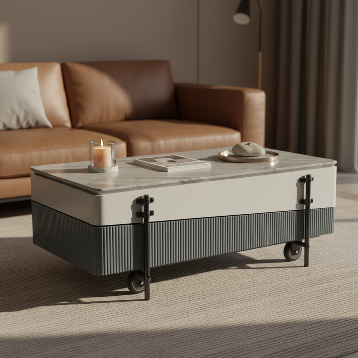 Wilkins Rectangular Coffee Table with Lift Top in White and Gray High Gloss