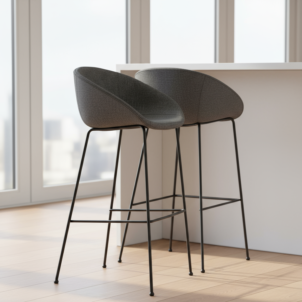 Metro Contemporary Bar Chair Set - Gray Fabric & Black Steel Frame (Set of 2