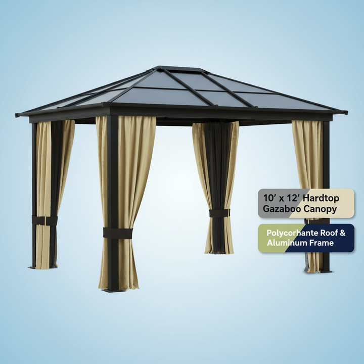 Exclusive 10' x 12' Hardtop Gazebo Canopy - Premium Polycarbonate Roof Aluminum Frame Permanent Pavilion