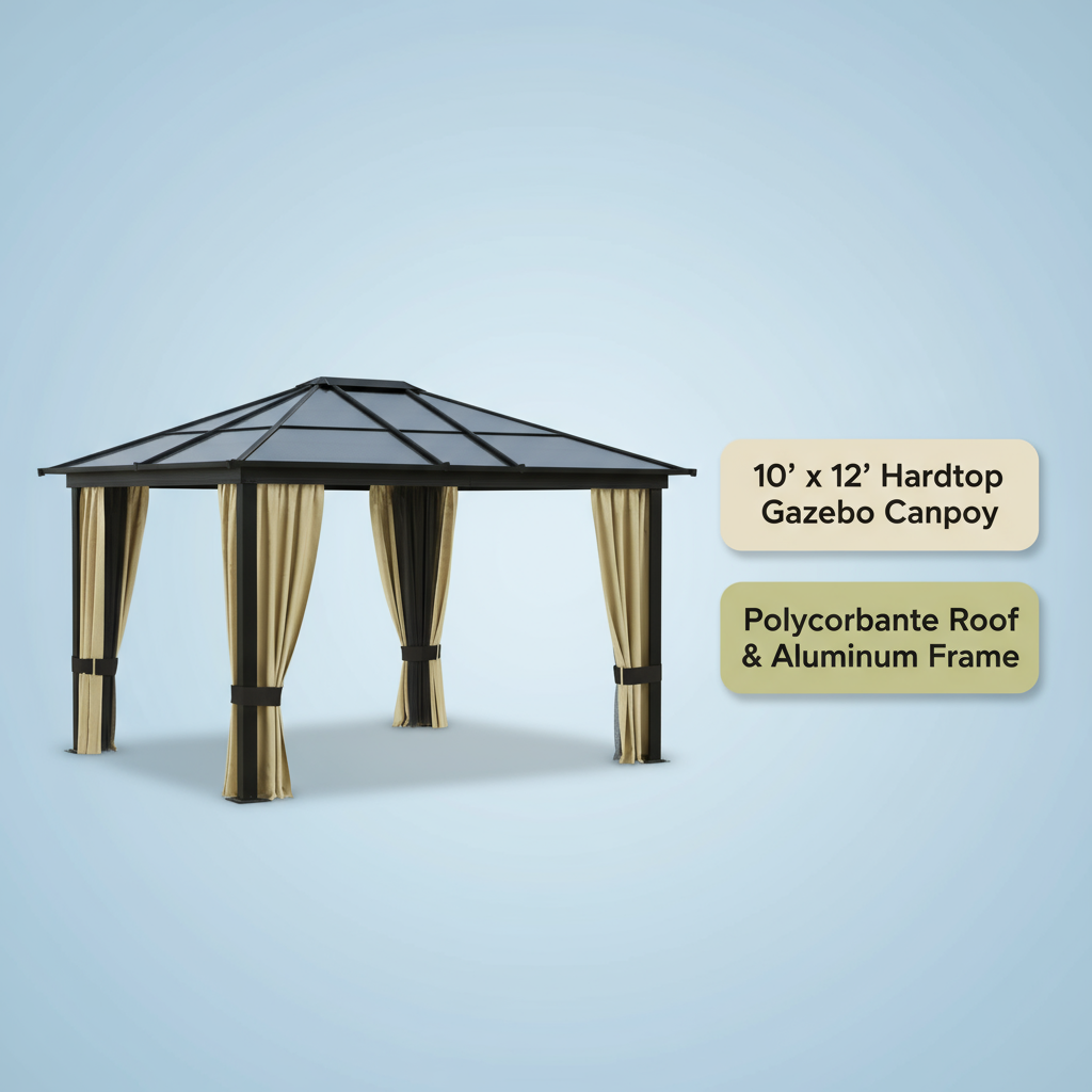 Exclusive 10' x 12' Hardtop Gazebo Canopy - Premium Polycarbonate Roof Aluminum Frame Permanent Pavilion