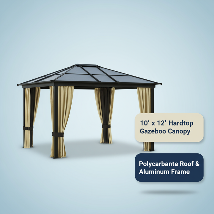 Exclusive 10' x 12' Hardtop Gazebo Canopy - Premium Polycarbonate Roof Aluminum Frame Permanent Pavilion