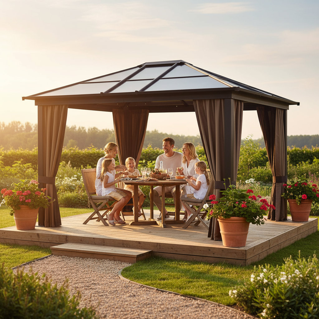 Exclusive 10' x 12' Hardtop Gazebo Canopy - Premium Polycarbonate Roof Aluminum Frame Permanent Pavilion