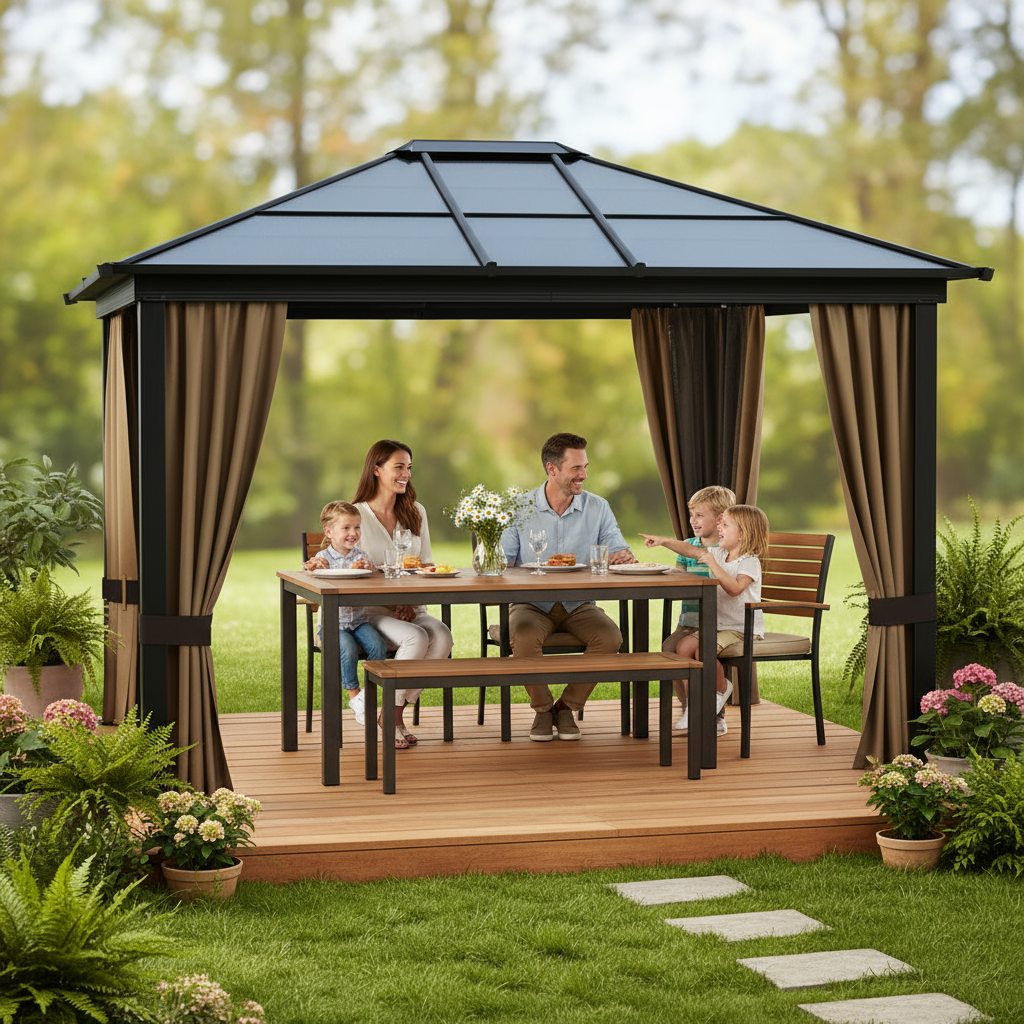 Exclusive 10' x 12' Hardtop Gazebo Canopy - Premium Polycarbonate Roof Aluminum Frame Permanent Pavilion