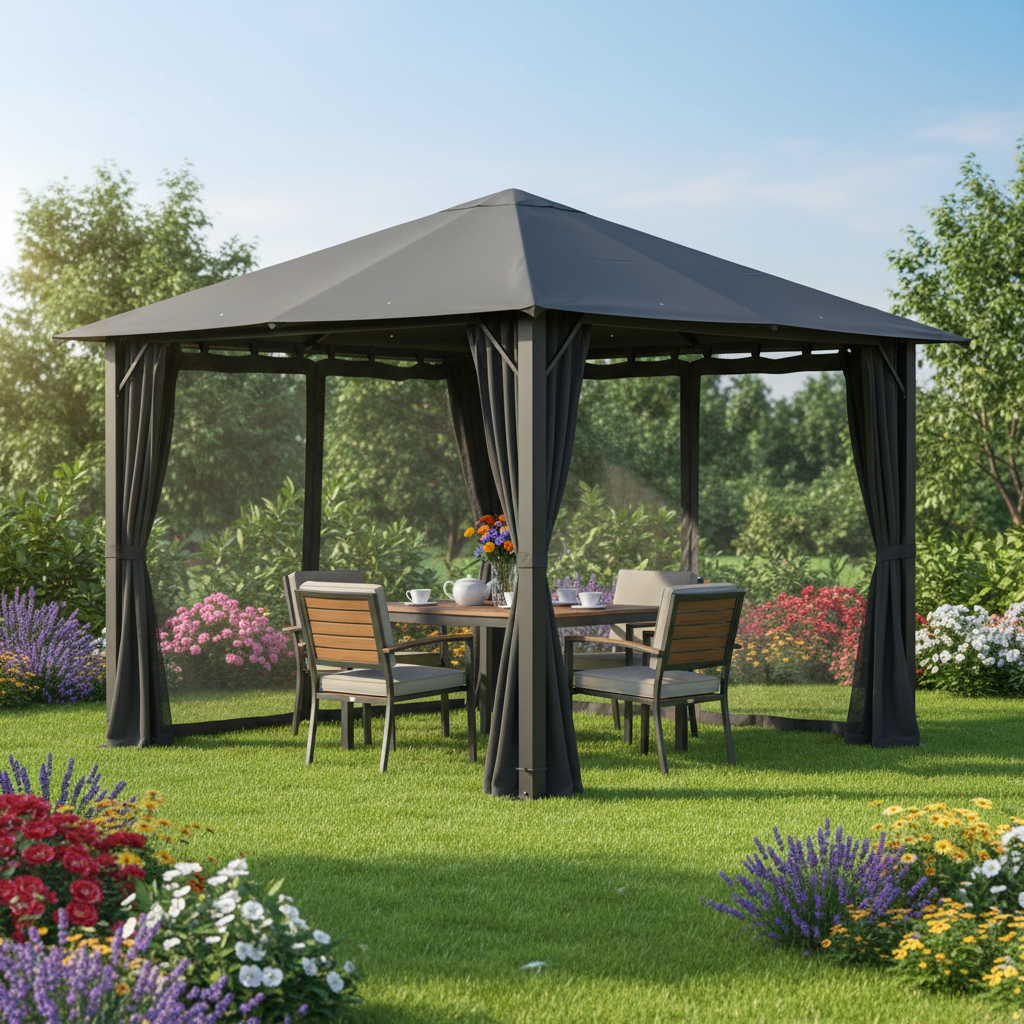 Exclusive 10' x 10' Patio Gazebo - Premium Black Outdoor Canopy Shelter with Vented Roof