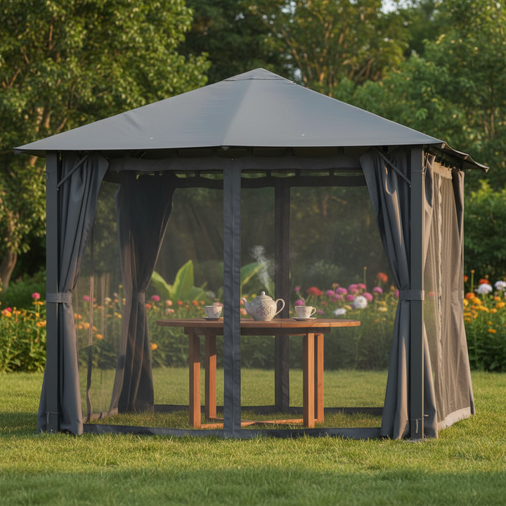 Exclusive 10' x 10' Patio Gazebo - Premium Black Outdoor Canopy Shelter with Vented Roof