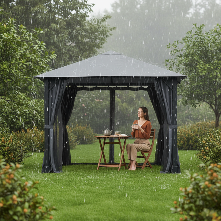 Exclusive 10' x 10' Patio Gazebo - Premium Black Outdoor Canopy Shelter with Vented Roof