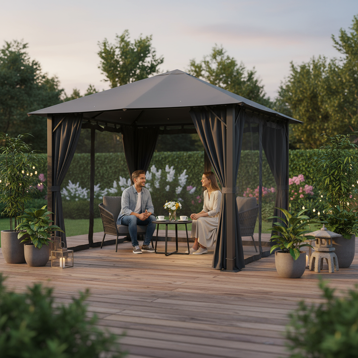 Exclusive 10' x 10' Patio Gazebo - Premium Black Outdoor Canopy Shelter with Vented Roof