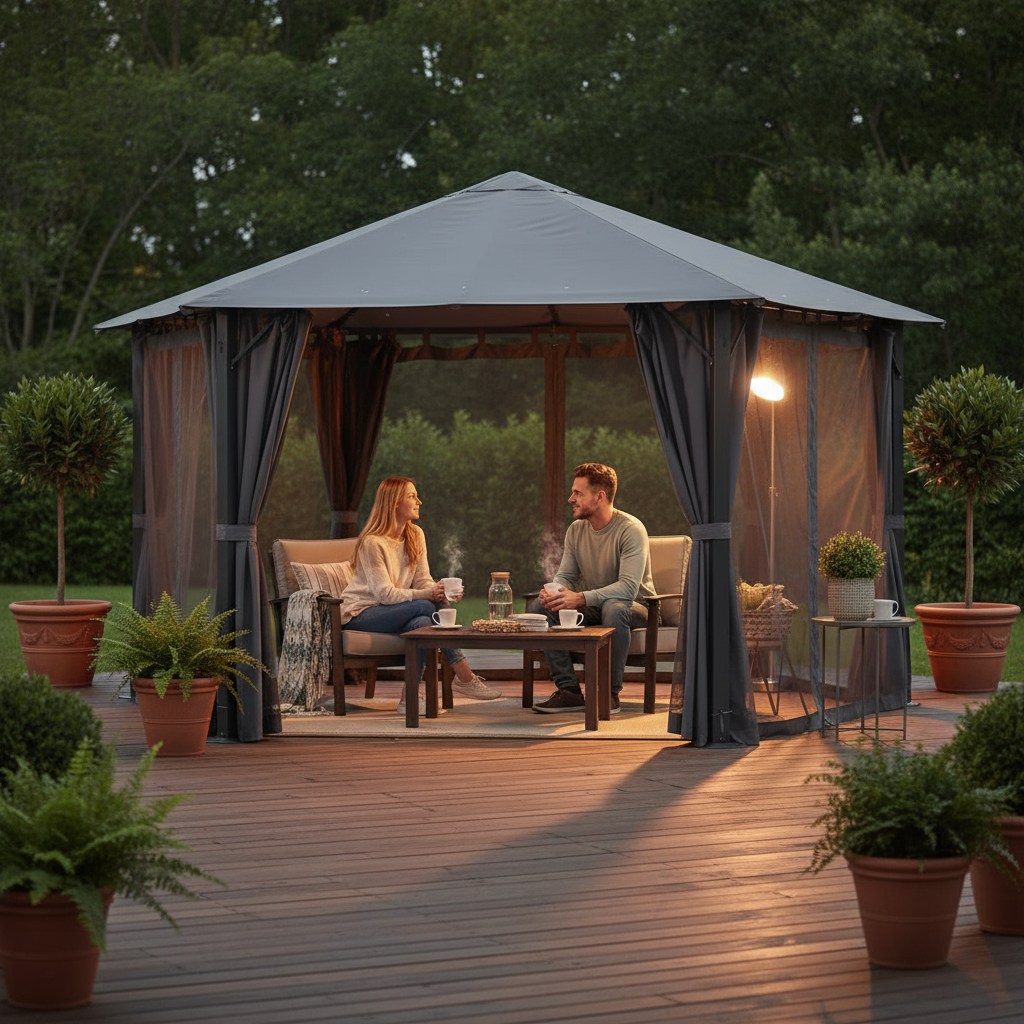 Exclusive 10' x 10' Patio Gazebo - Premium Black Outdoor Canopy Shelter with Vented Roof
