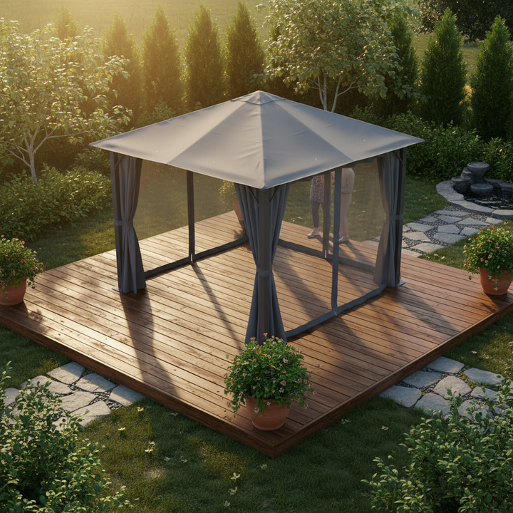 Exclusive 10' x 10' Patio Gazebo - Premium Black Outdoor Canopy Shelter with Vented Roof