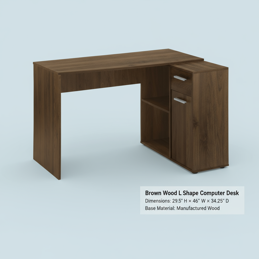 46" Brown Wood L Shape Computer Desk