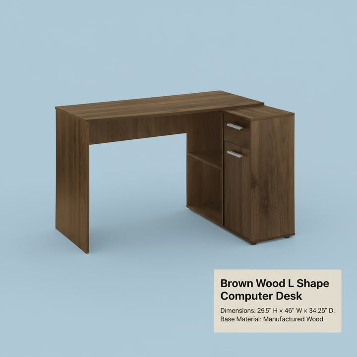 46" Brown Wood L Shape Computer Desk