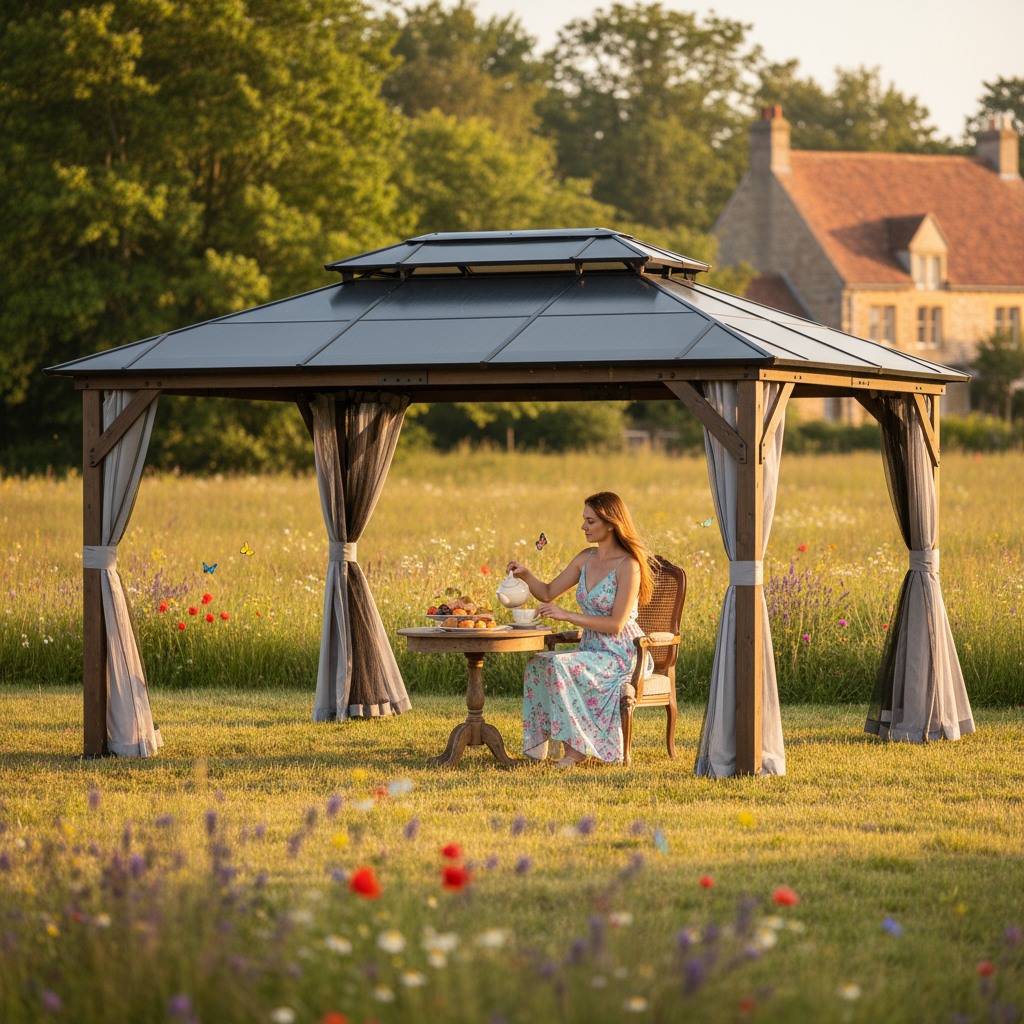 Exclusive 10' x 13' Hardtop Wood Gazebo - Premium Outdoor Framed Pavilion with Polycarbonate Double Roof