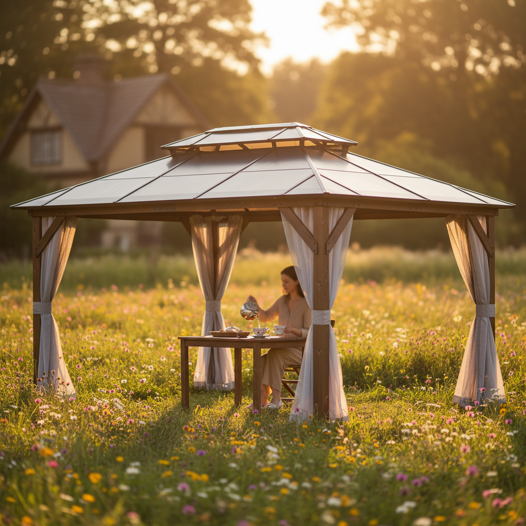 Exclusive 10' x 13' Hardtop Wood Gazebo - Premium Outdoor Framed Pavilion with Polycarbonate Double Roof
