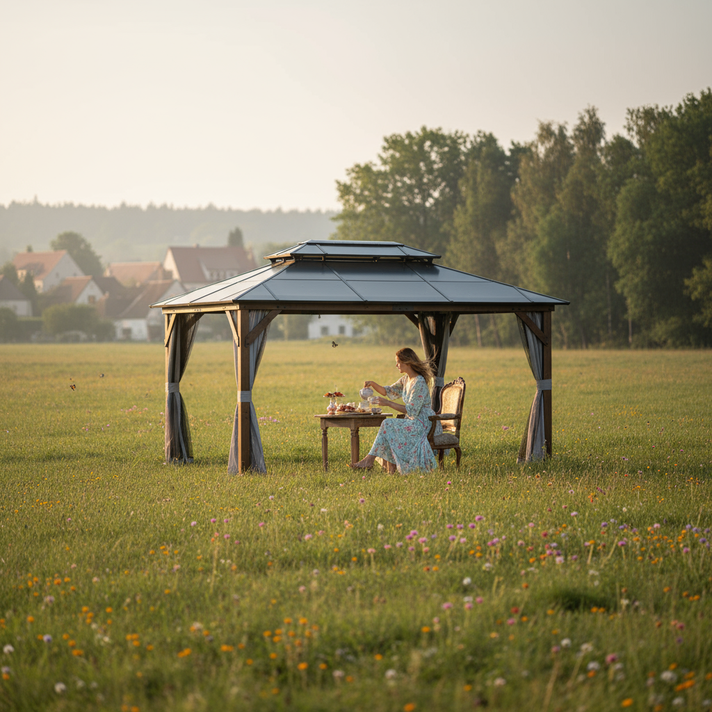 Exclusive 10' x 13' Hardtop Wood Gazebo - Premium Outdoor Framed Pavilion with Polycarbonate Double Roof
