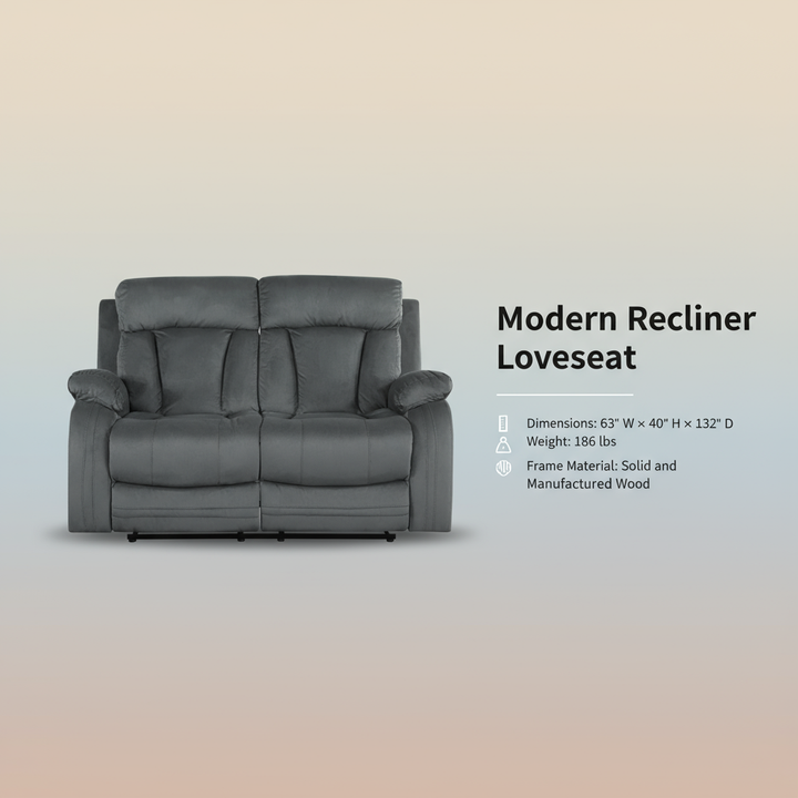 40" Modern Grey Fabric Loveseat
