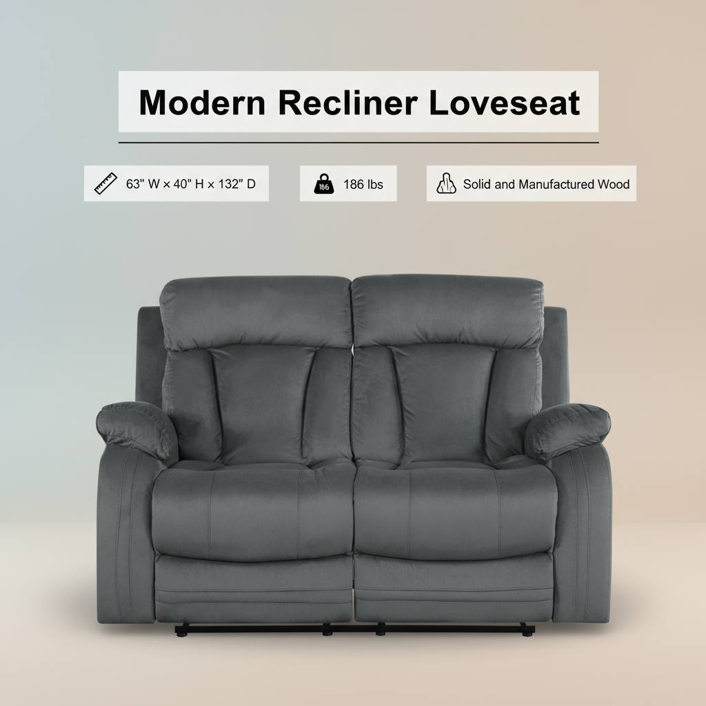 40" Modern Grey Fabric Loveseat