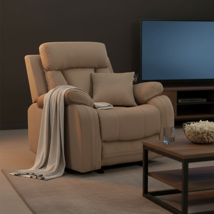 Premium Beige Microsuede Manual Recliner Chair with Steel Base - Contemporary Single-Seat Glider Reclining Chair for Modern Living Room