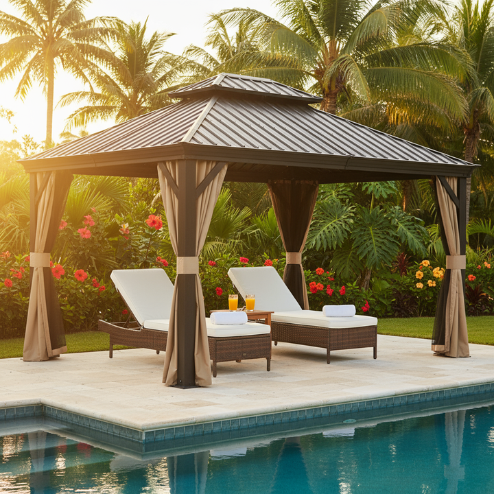Exclusive Hardtop Gazebo Outdoor Aluminum Gazebos Grill - Premium Galvanized Steel Double Canopy Collection