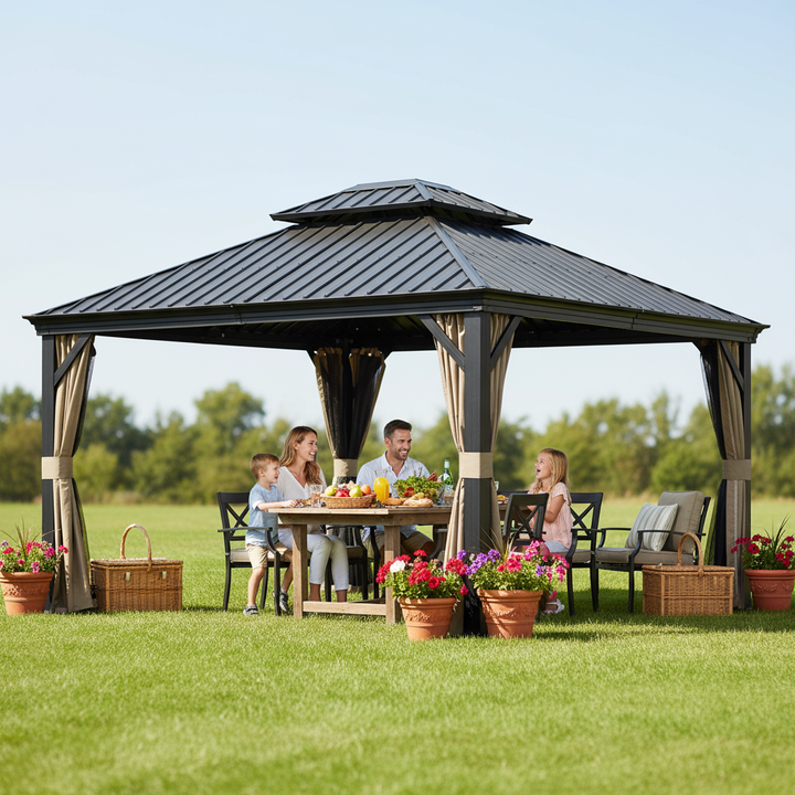 Exclusive Hardtop Gazebo Outdoor Aluminum Gazebos Grill - Premium Galvanized Steel Double Canopy Collection