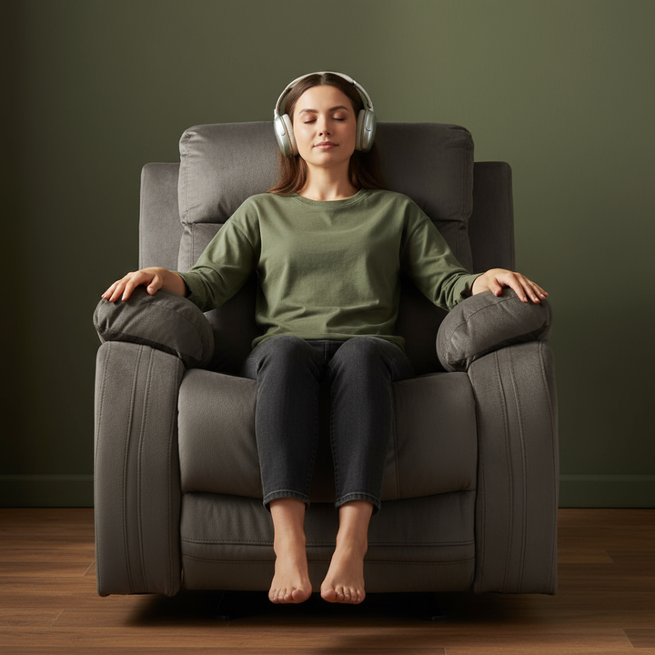 Premium Brown Microsuede Manual Recliner Chair with Steel Base - Contemporary Single-Seat Glider Reclining Chair for Modern Living Room