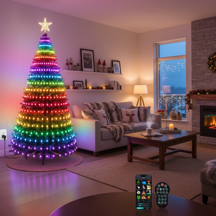 MIMIRGB 6.89FT Smart Christmas Tree Light 400 LED Indoor String Light with Remote Control DIY Text Christmas Tree Decoration