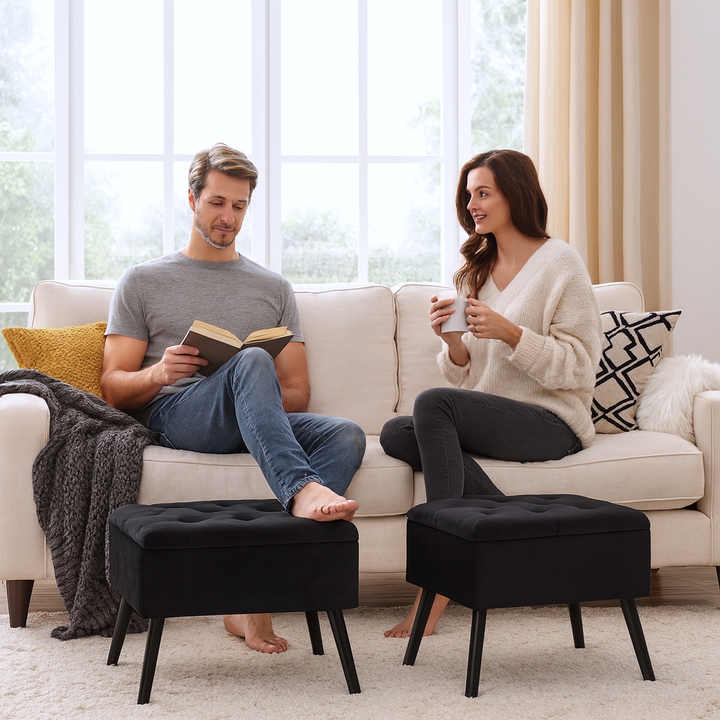 Elegant Velvet Storage Ottoman – Hidden Organizer | Living Room Accent | Trufairs