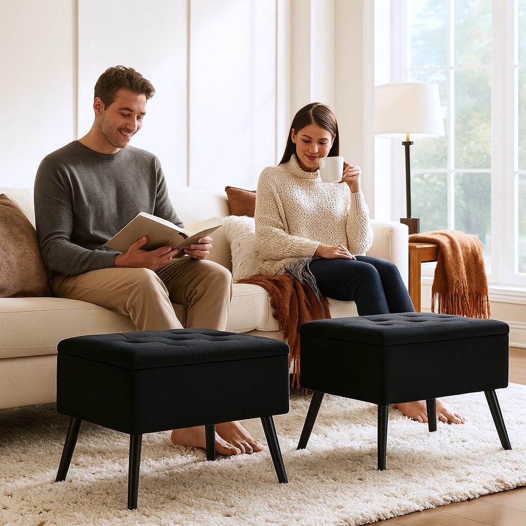 Elegant Velvet Storage Ottoman – Hidden Organizer | Living Room Accent | Trufairs
