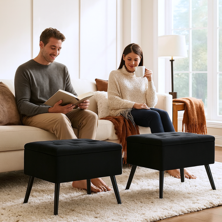 Elegant Velvet Storage Ottoman – Hidden Organizer | Living Room Accent | Trufairs