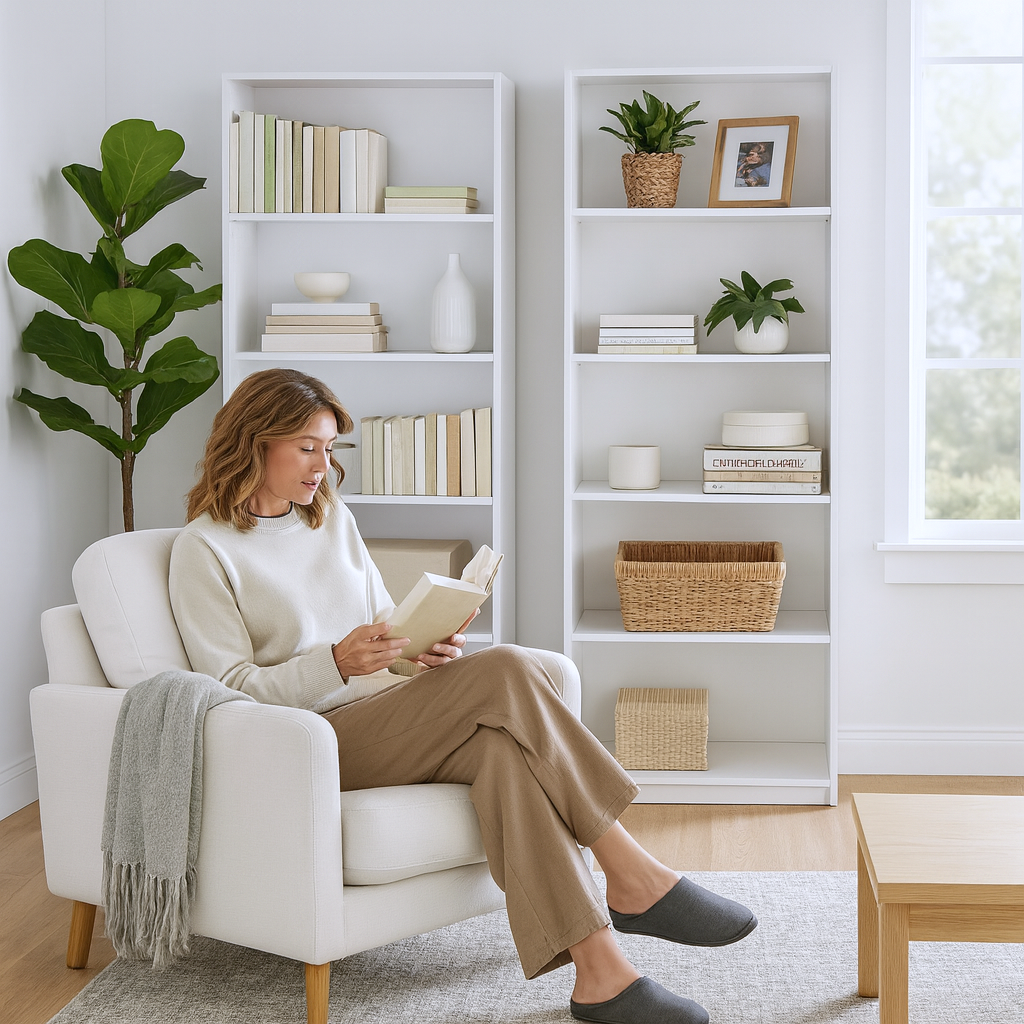 5-Shelf Adjustable White Bookcase – Customizable Storage Solution | Modern Organization Furniture | Trufairs