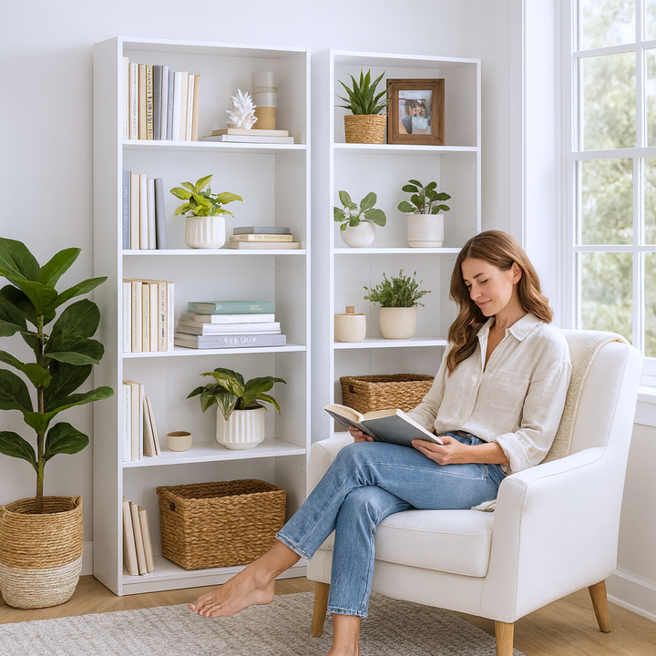5-Shelf Adjustable White Bookcase – Customizable Storage Solution | Modern Organization Furniture | Trufairs