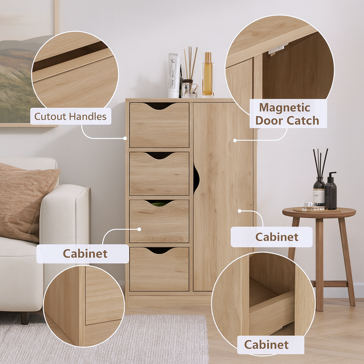 Oak 4-Drawer Storage Cabinet – Modern Freestanding Organizer | Compact Home Solution | Trufairs