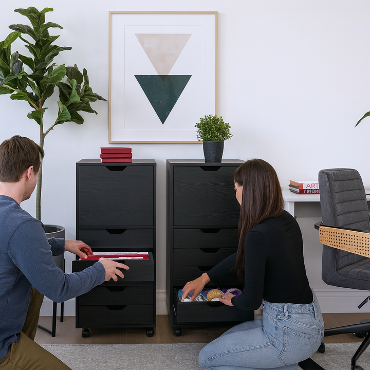 Tall 5-Drawer Storage Cabinet – Slim Black Organizer | Modern Home & Office Solution | Trufairs