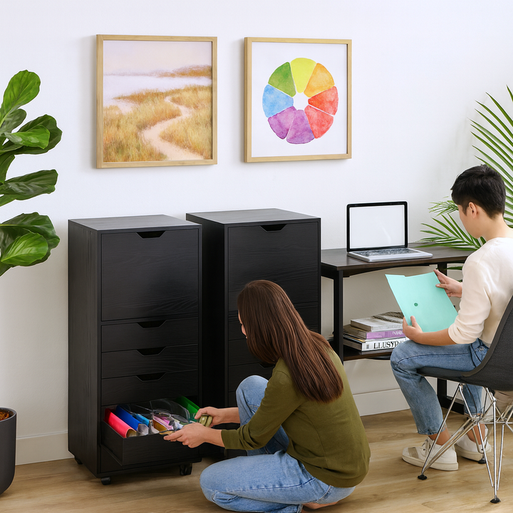 Tall 5-Drawer Storage Cabinet – Slim Black Organizer | Modern Home & Office Solution | Trufairs