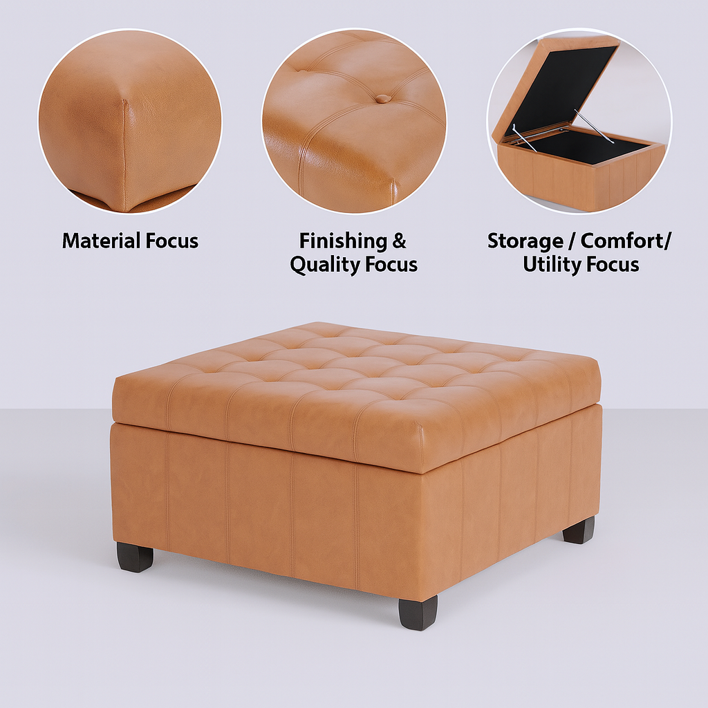 Luxury PU Storage Ottoman – Modern Hidden Organizer | Living Room Accent | Trufairs