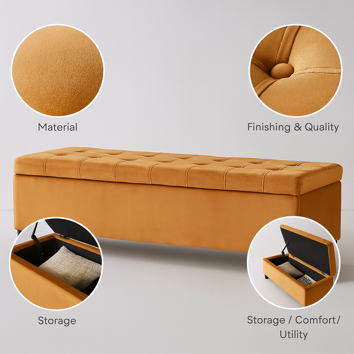 Modern Upholstered Storage Bench – Hidden Organizer & Seat | Entryway/Living Room Essential | Trufairs