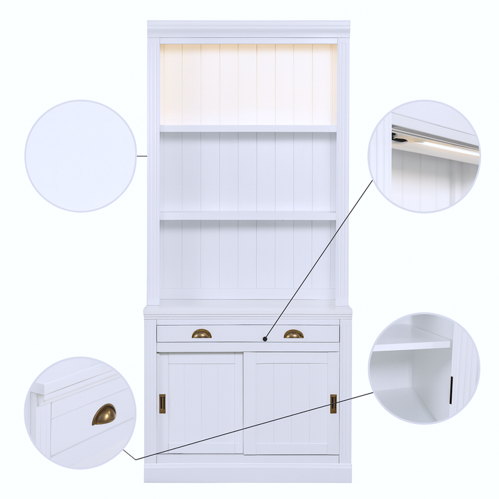 83.4" LED Smart Bookcase with Sliding Doors – Modern White Storage Tower | Contemporary Home Organization | Trufairs