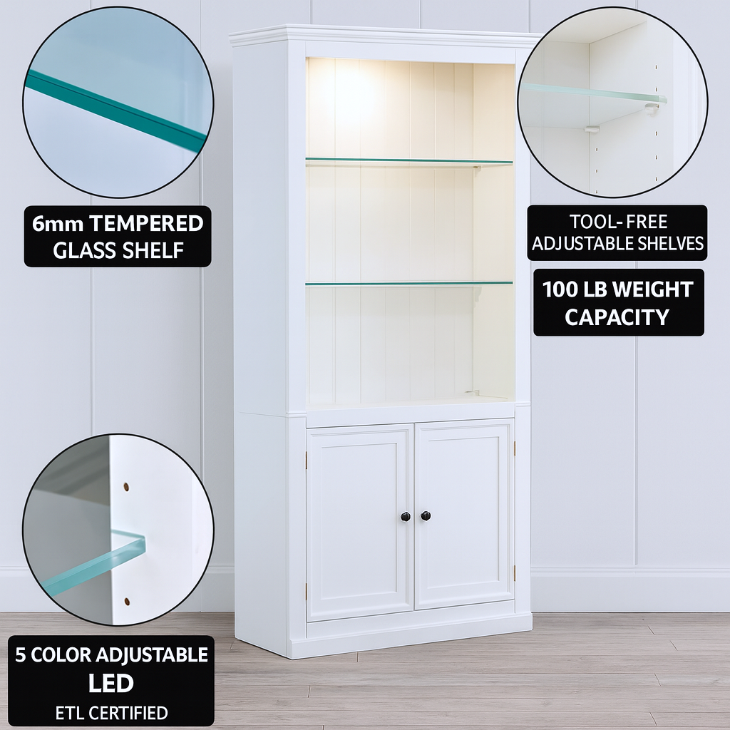 78.75" Retro LED Display Cabinet with 5-Color Lighting – Tempered Glass Showcase | Modern Gallery Storage | Trufairs