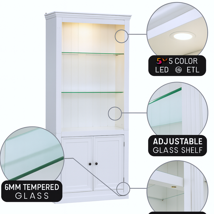 78.75" Retro LED Display Cabinet with 5-Color Lighting – Tempered Glass Showcase | Modern Gallery Storage | Trufairs